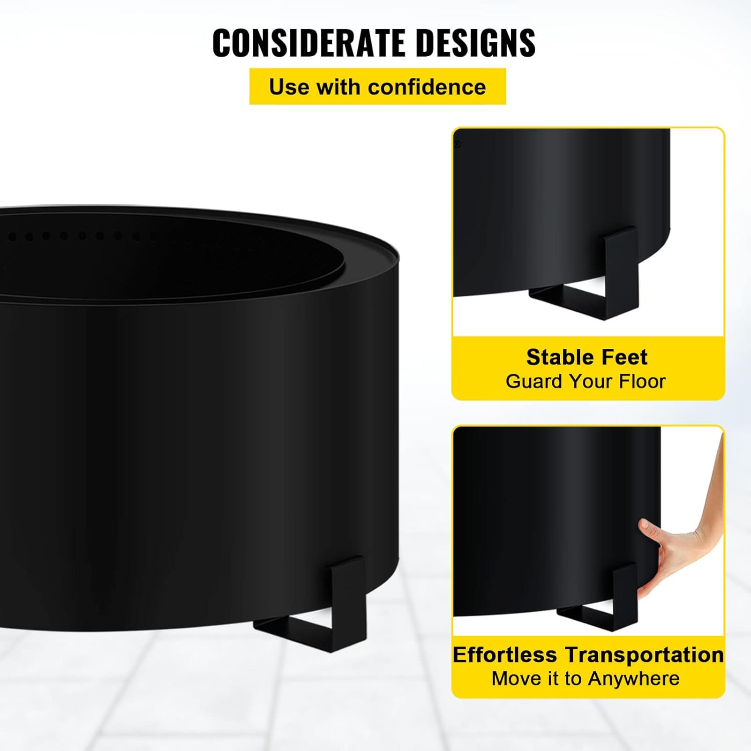 Carbon Steel Smokeless Fire Pit, 23.6-inch Diameter, Portable Wood Burning Fire Pit Q95014