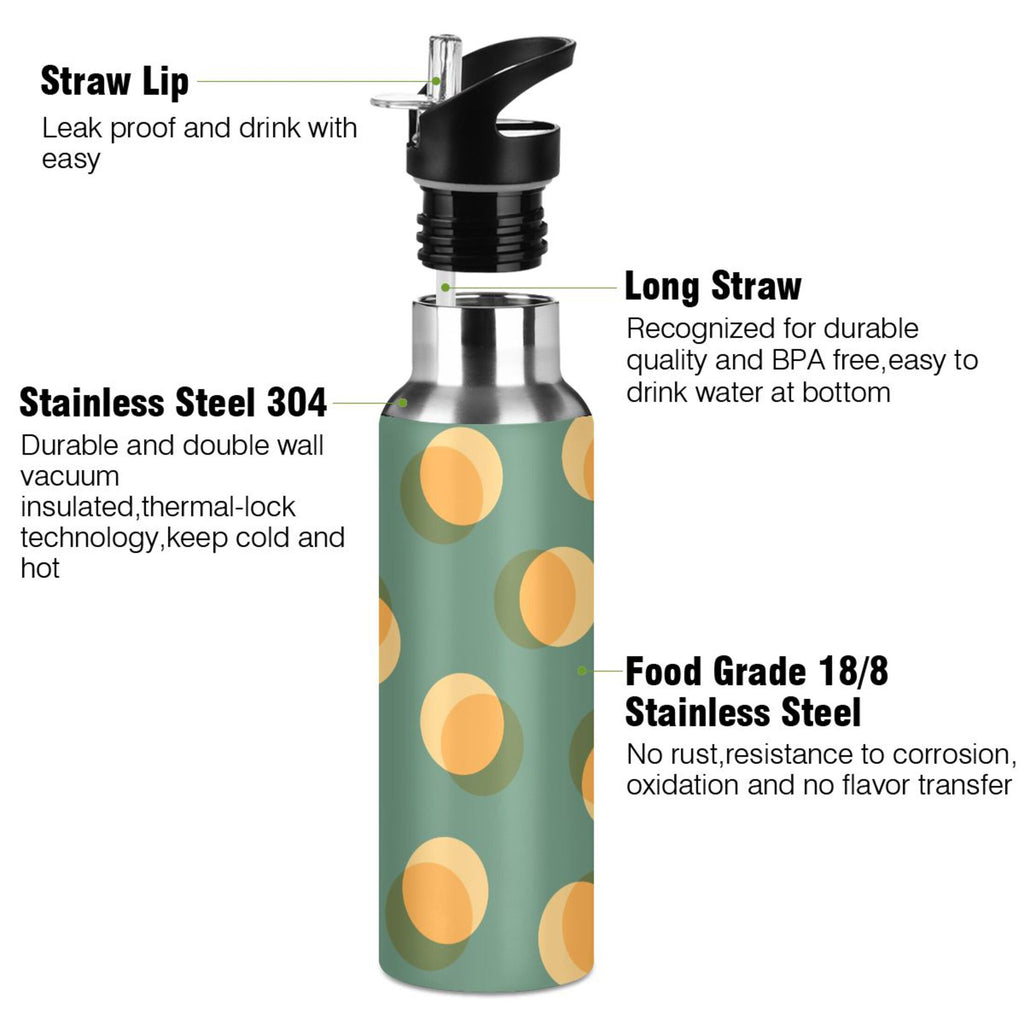 Yellow Green Polka Dot Stainless Steel Insulated Water Bottle with Straw Lid X8927