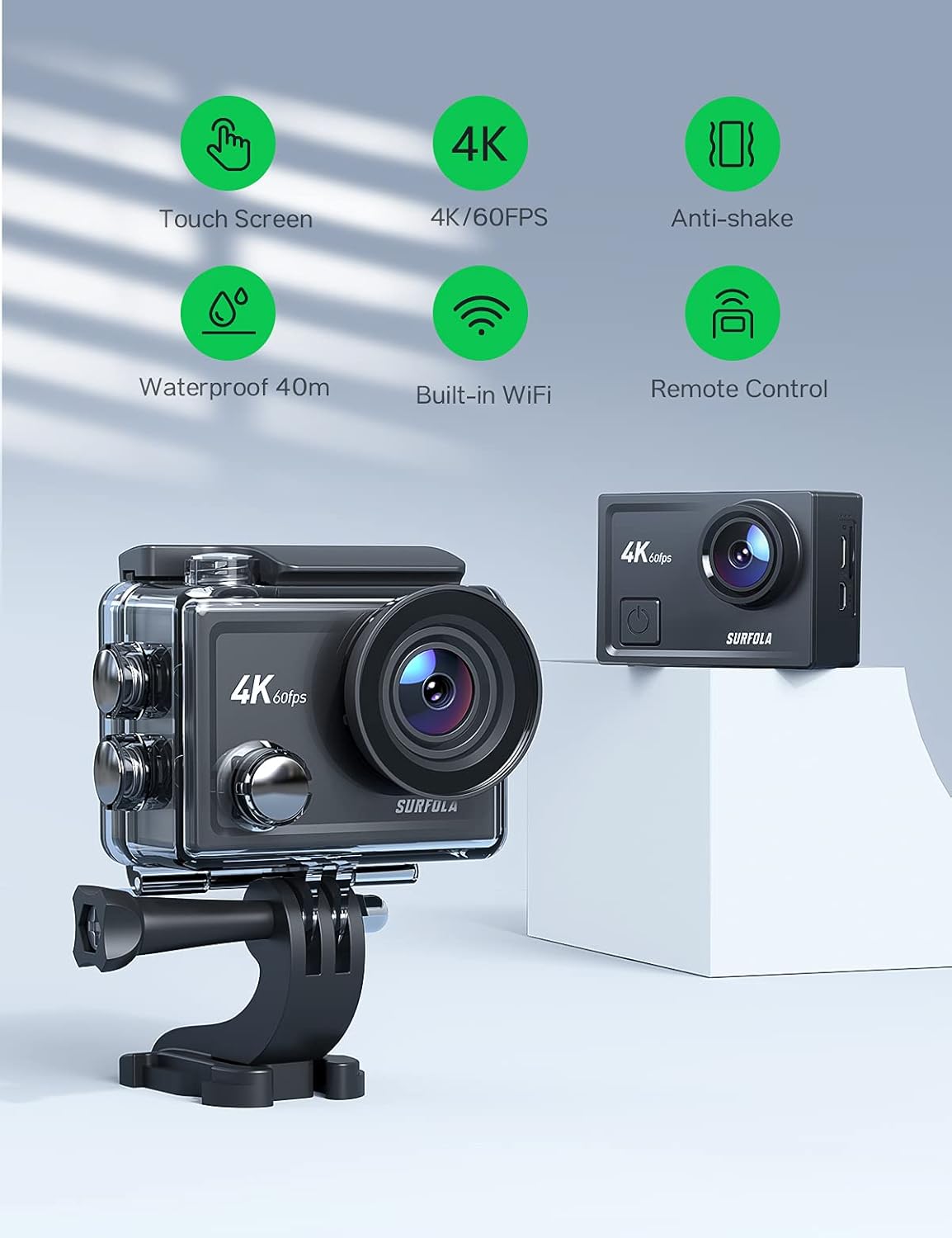 4K/60FPS Waterproof Action Camera with Touch Screen WiFi and 2X1350mAh Batteries C6634