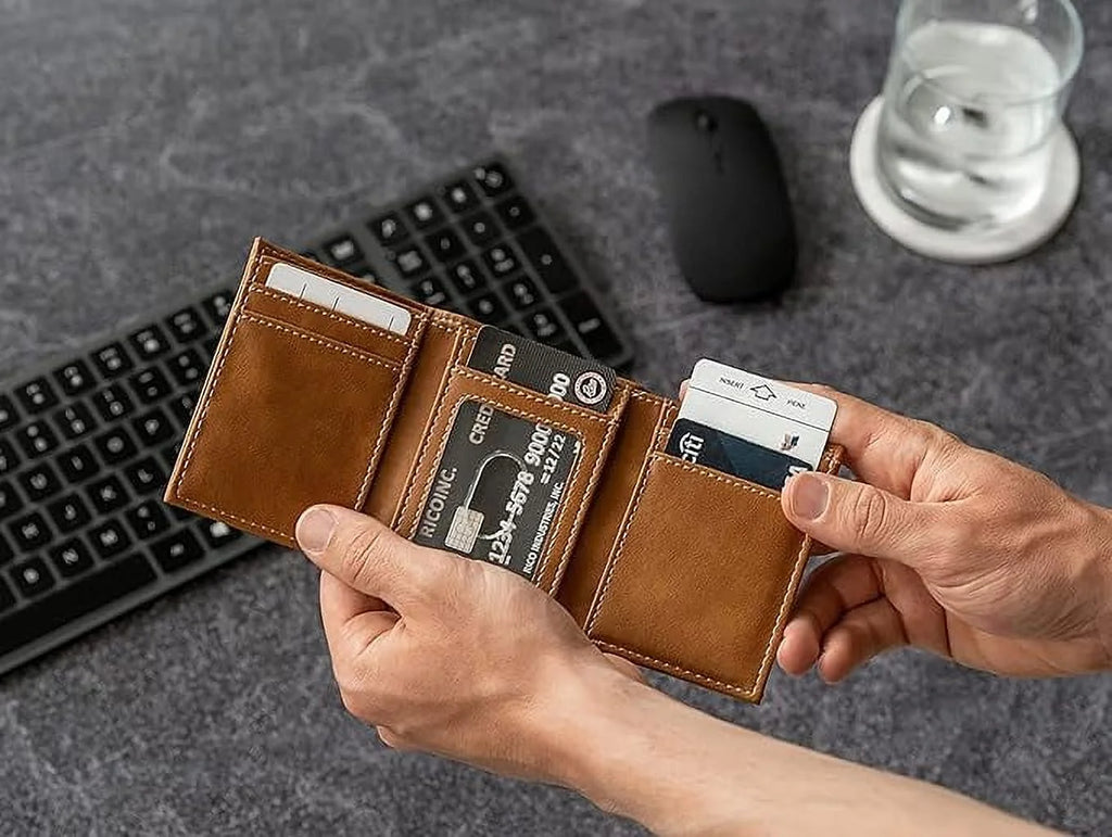 Brown Trifold Wallet with Clear ID Window F2468