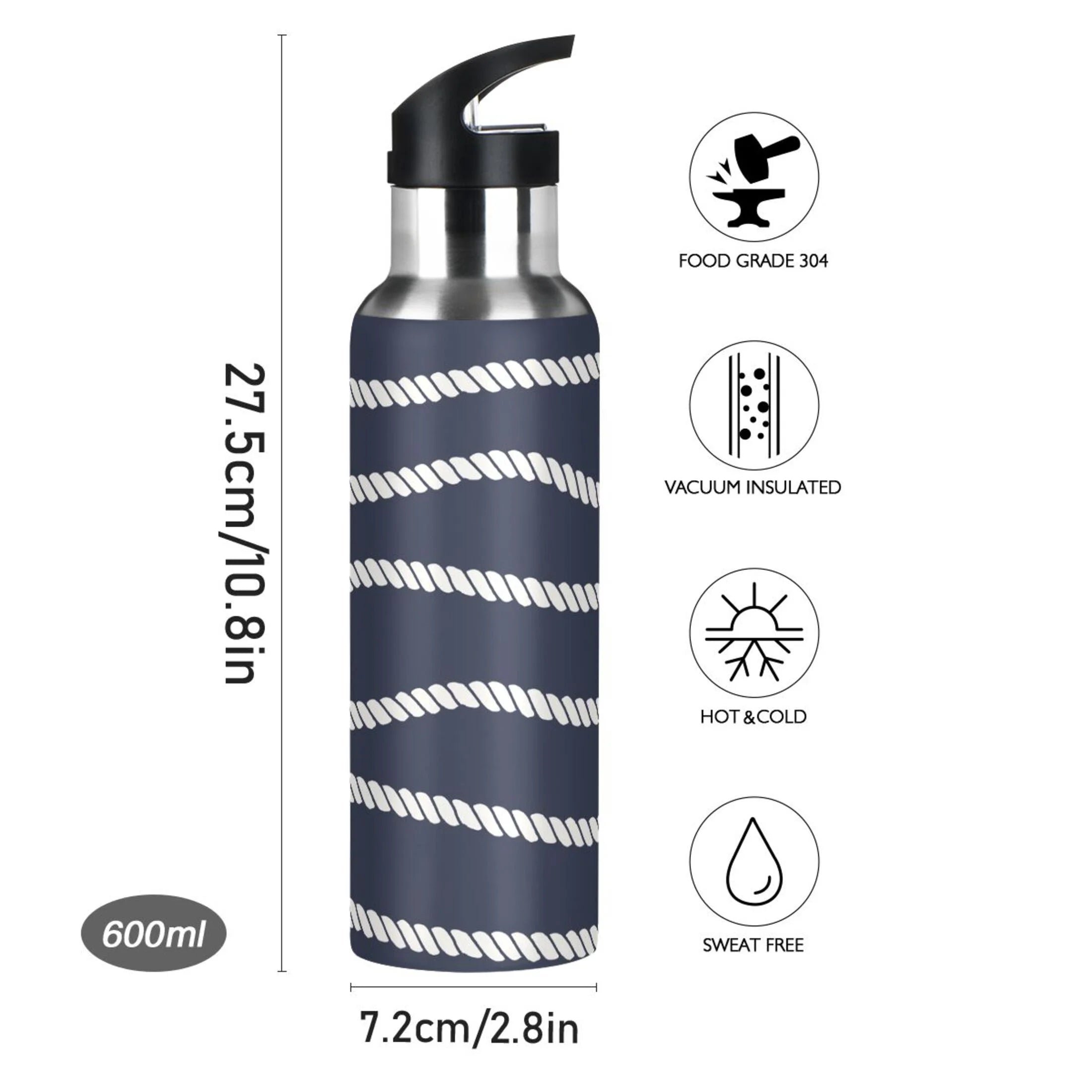 20 OZ Stainless Steel Vacuum Insulated Water Bottle with Straw Lid D81794