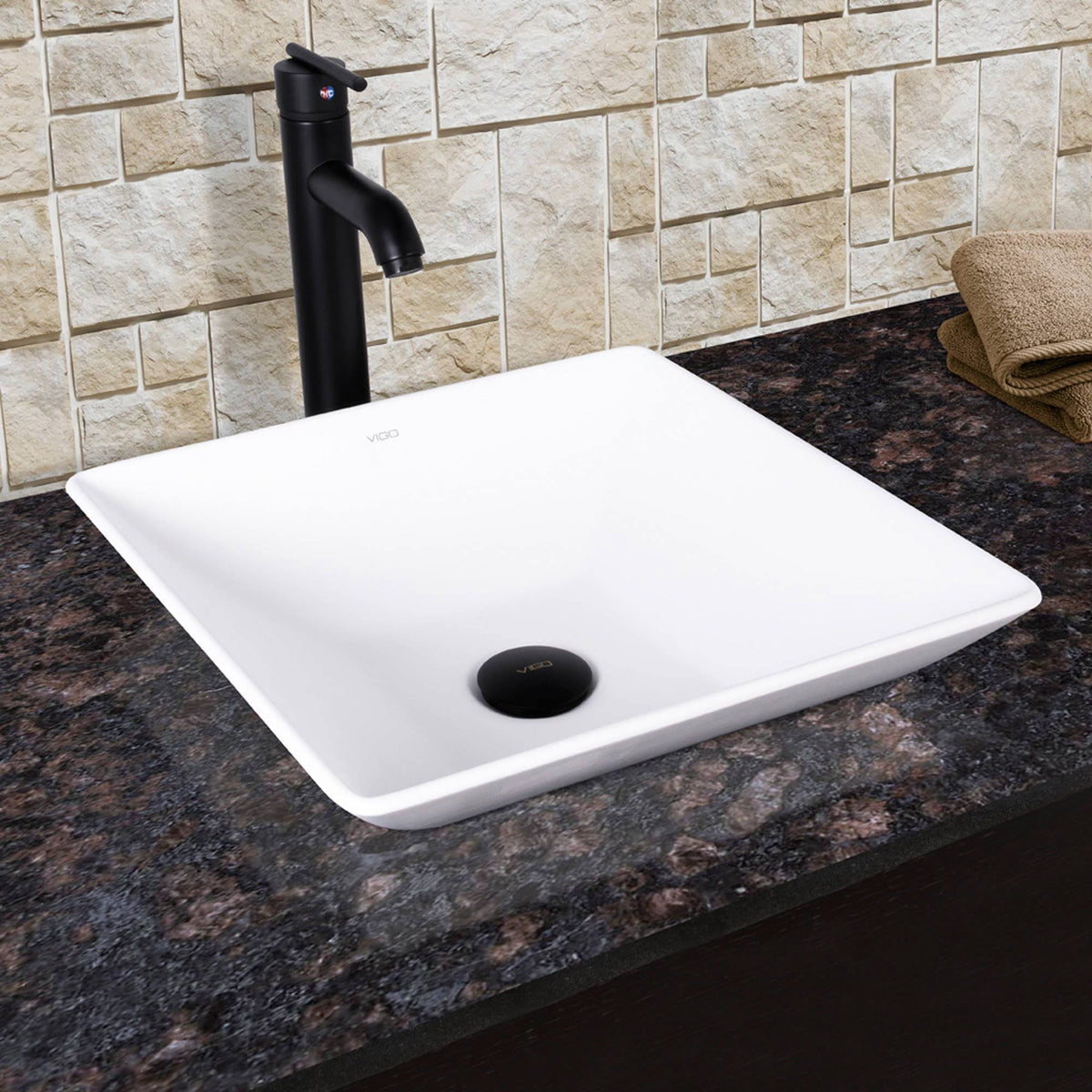 Matte Black Stone Vessel Sink and Bathroom Vessel Faucet M4525