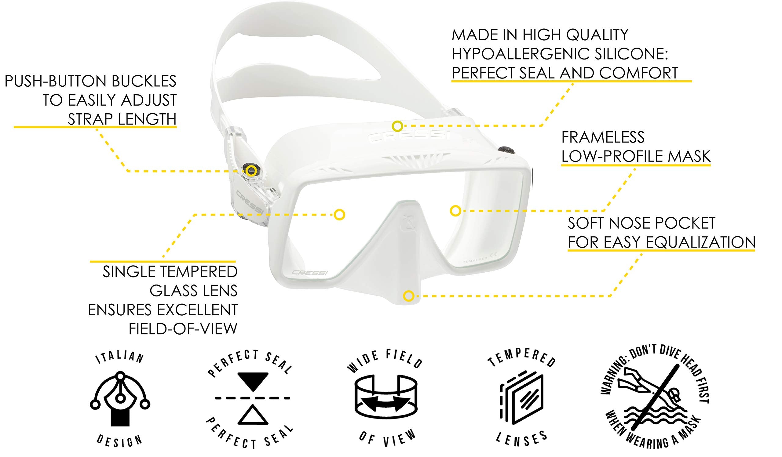 White Frameless Dive Mask G693