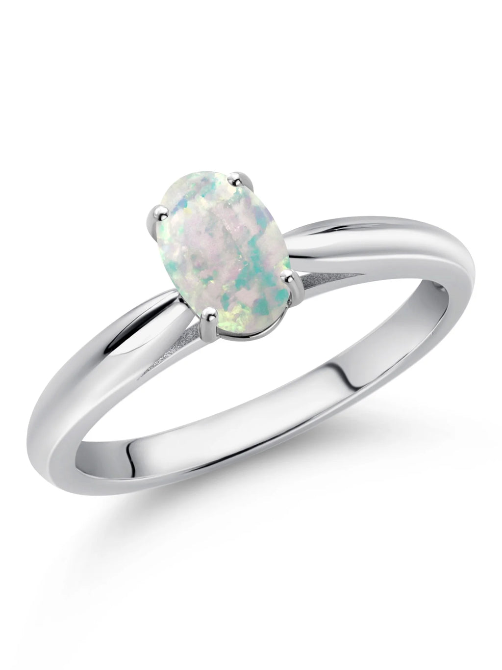 10K White Gold White Simulated Opal Solitaire Engagement Ring I202