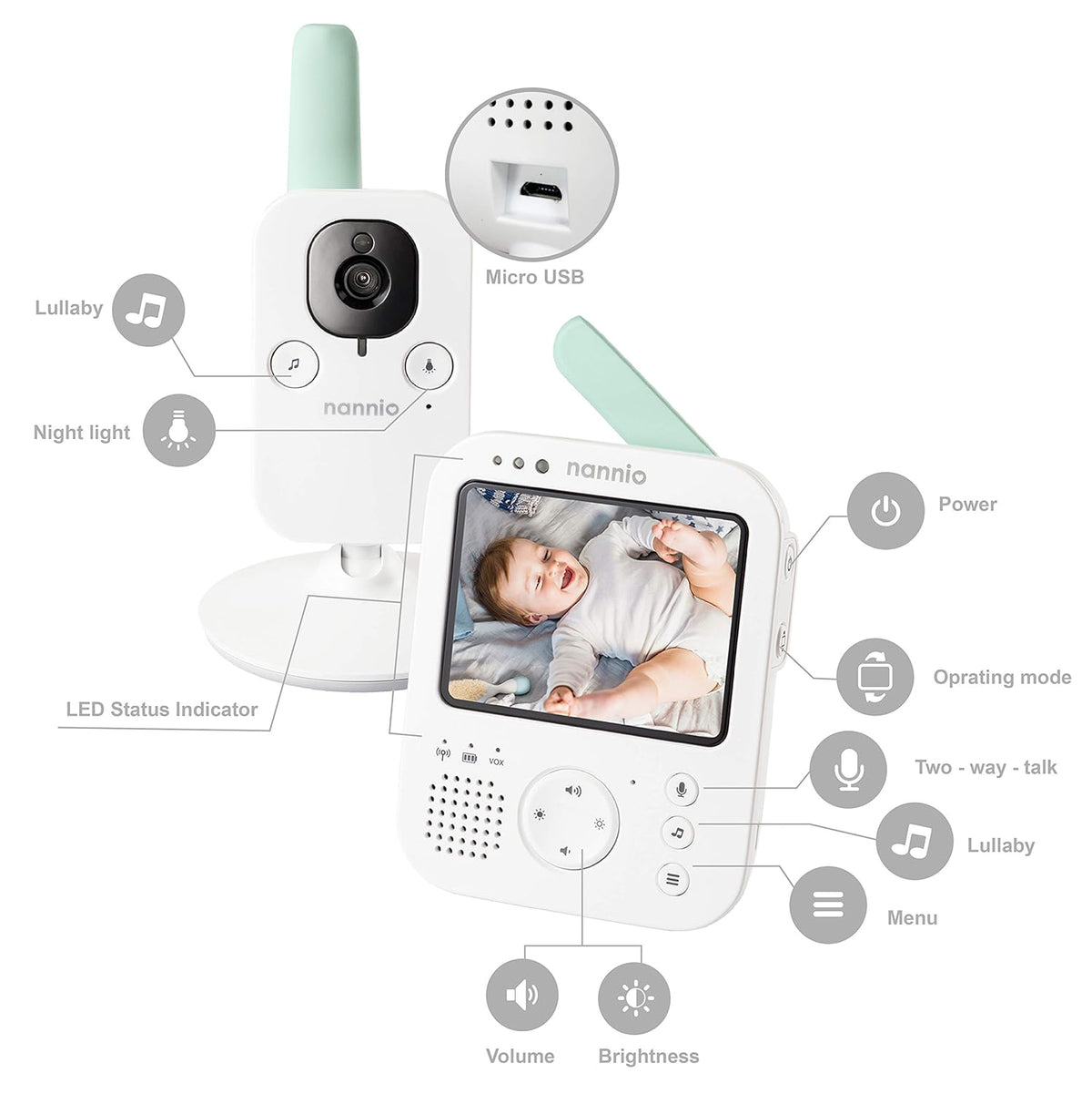 Video Baby Monitor with Night Light & Vibration, 3.5 Camera Monitor, Two-Way Audio B24615