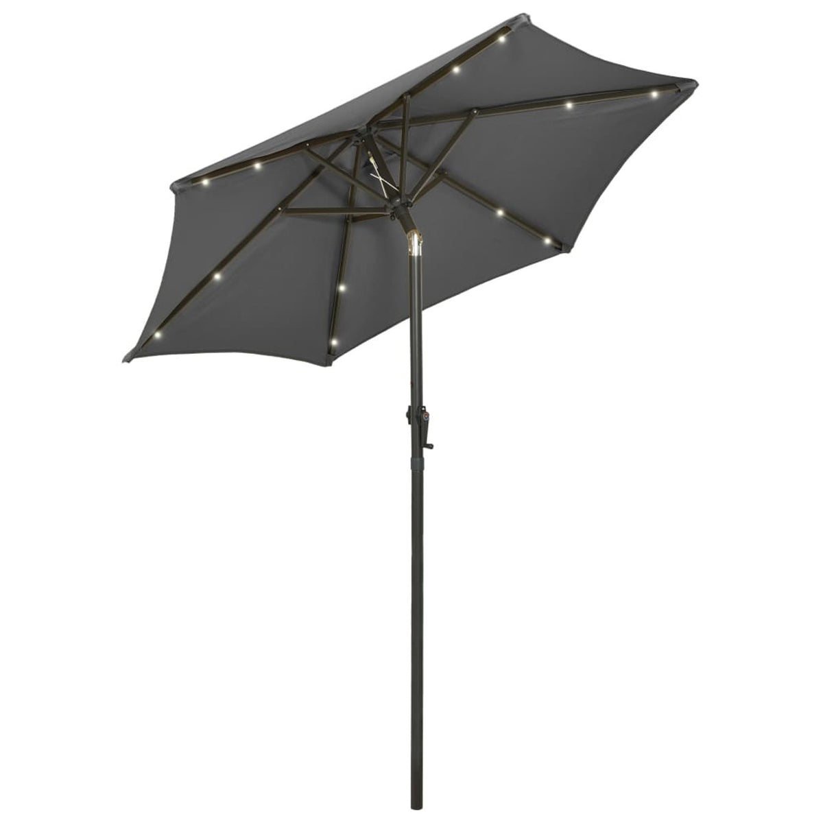 Anthracite Garden Folding Beach Umbrella with LED Lights and Aluminum Pole M4255