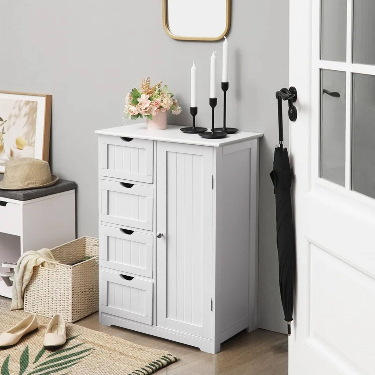 White 4 Drawers Bathroom Storage Cabinet with 2 Shelves W650855