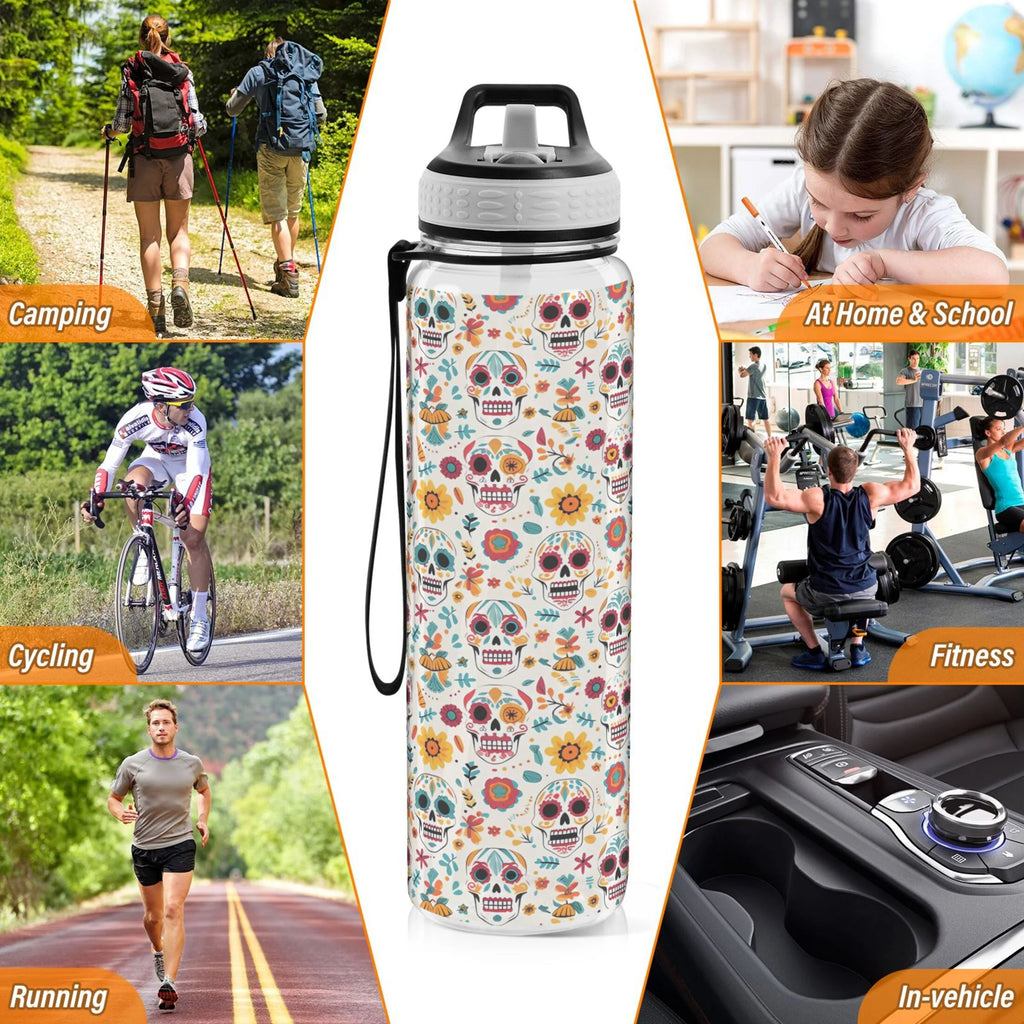 Skull Sunflowers Skeleton 32oz Tritan Leakproof Water Bottle W513