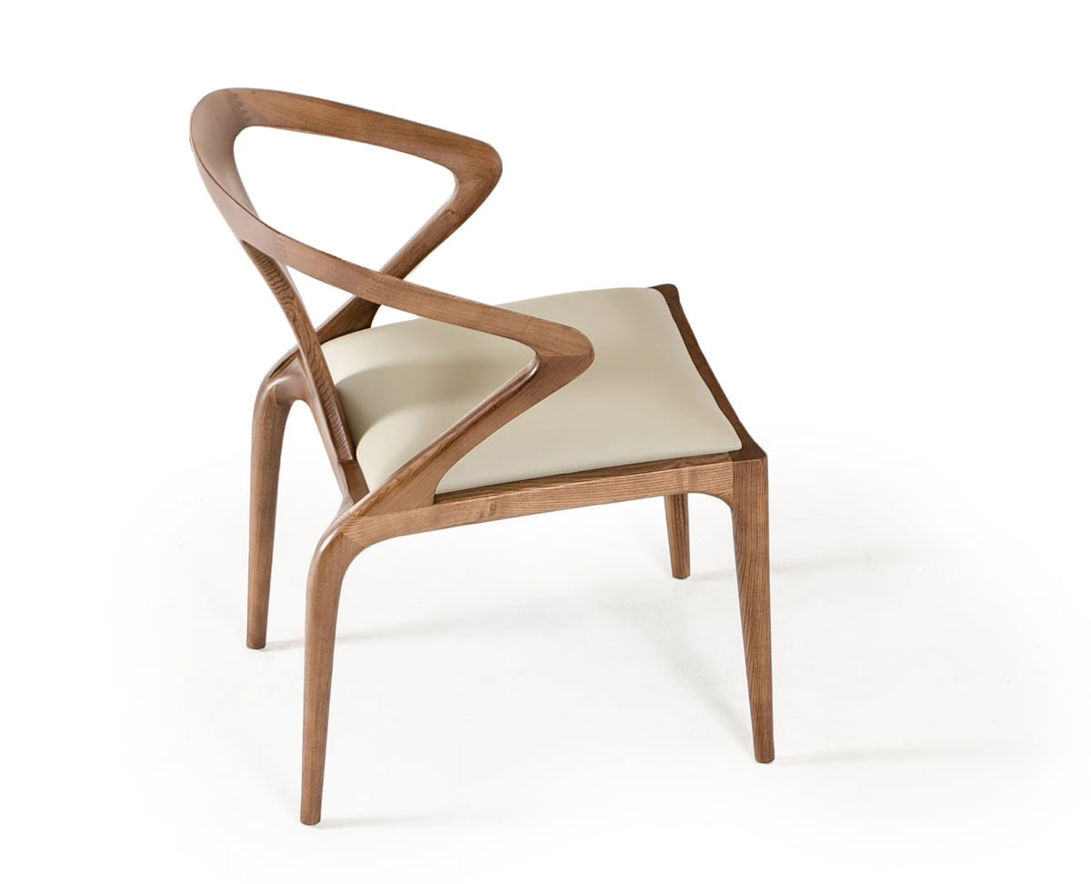 Solid Wood & Faux Leather Dining Chair in Walnut/Beige K46389