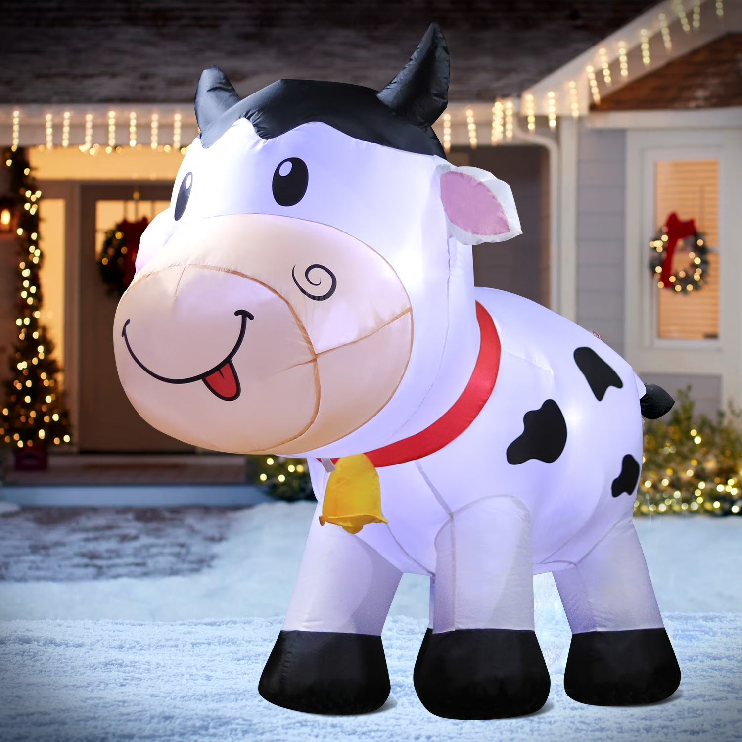 6FT Christmas Cow Inflatables Outdoor Yard Decorations with Built-in LED Lights W341