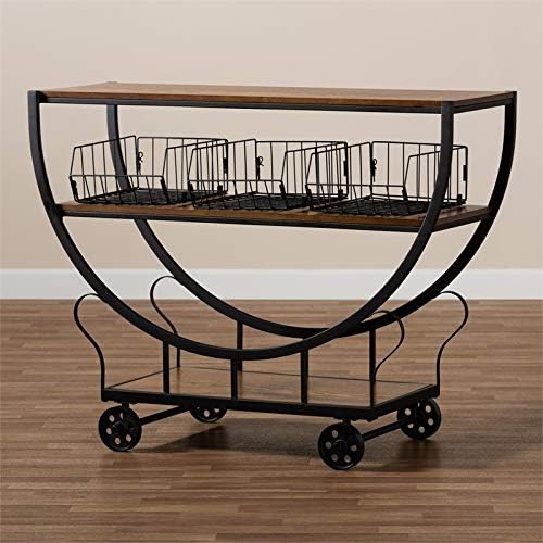 Brown Finished Wood and Black Finished Metal Console Cart O3508
