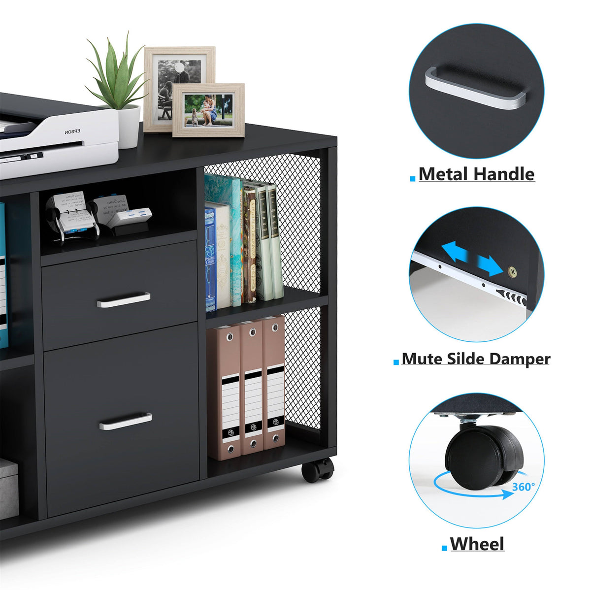 Black 2-Drawer Mobile Filing Cabinet J54558