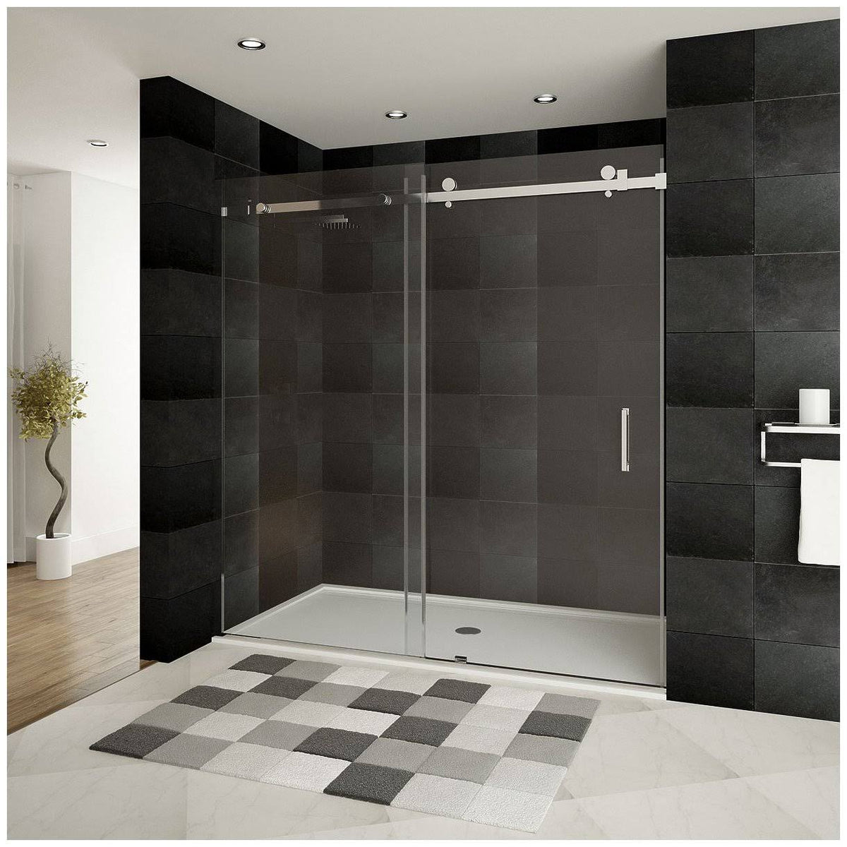 Chrome Sliding Shower Door with Stationary Panel K12006