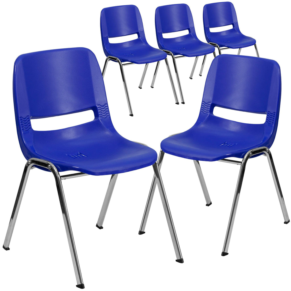 5 Pack Ergonomic Stack Chair Black Plastic/Chrome Frame H676509