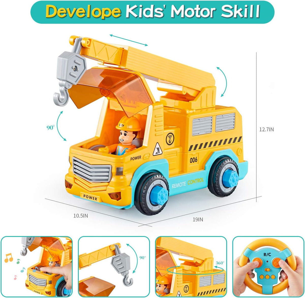 Take Apart Car STEM Toy Building Set with Electric Toy Drill and Remote Control Construction Vehicle Y49354