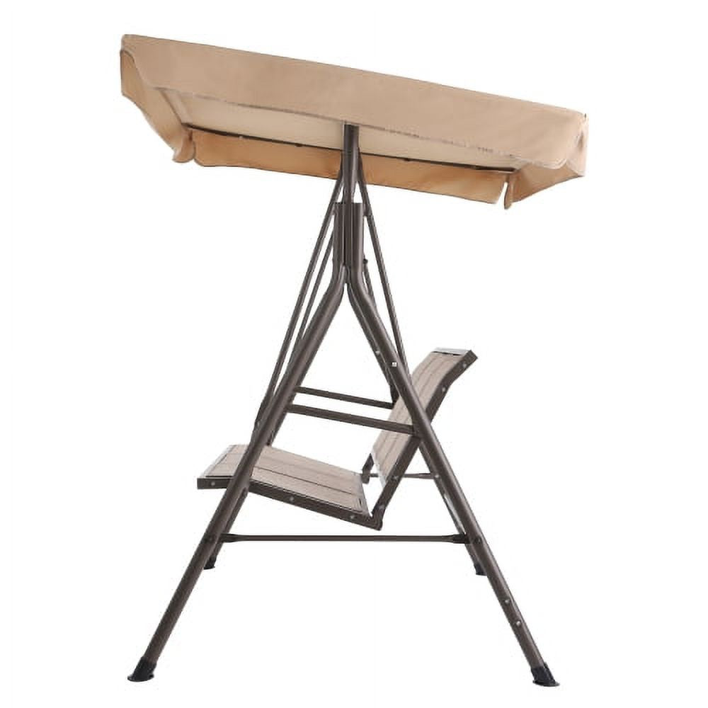 3 Person Outdoor Patio Swing with Canopy Metal Frame Textilene Seats U619