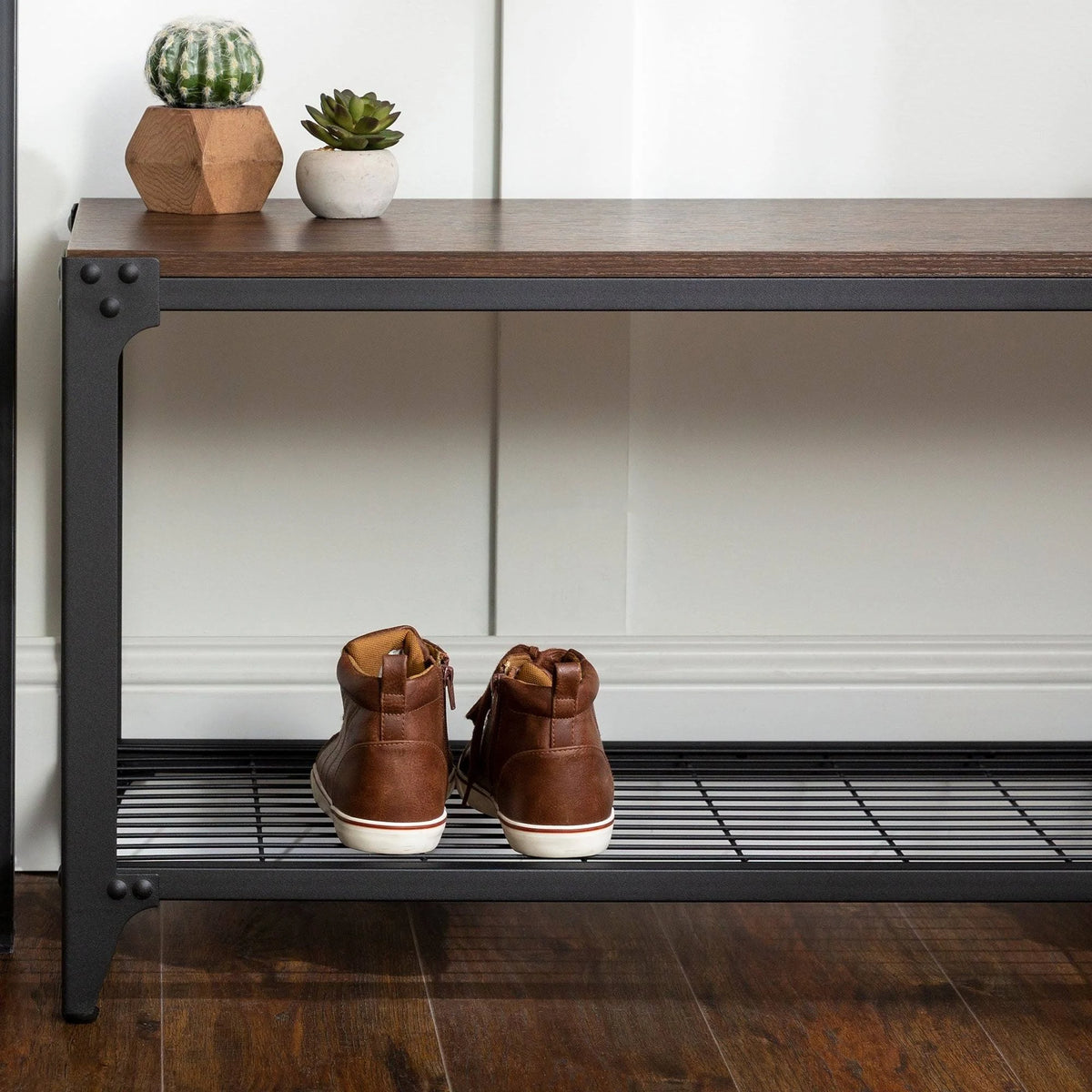 Angle Iron Entry Bench - Grey Wash U9376