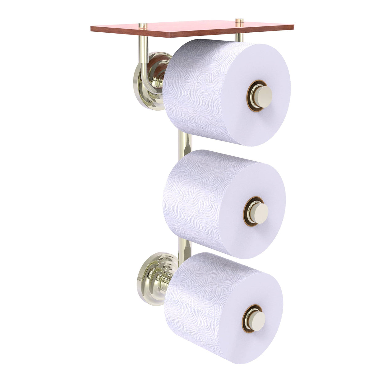Polished Nickel Wall Mount Toilet Paper Holder with Wood Shelf O239829