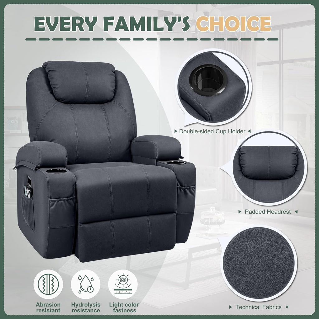 Blue Fabric Power Lift Recliner Chair with Massage and Heat E641