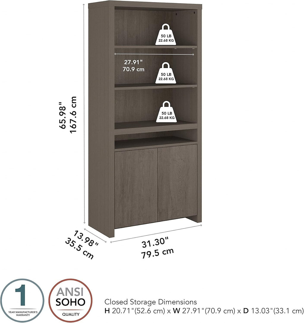 Tall 6 Shelf Bookcase with Doors in Restored Gray X14300