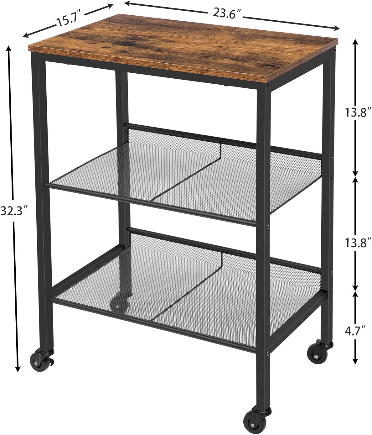 3-Tier Utility Cart on Wheels with Adjustable Feet J6844