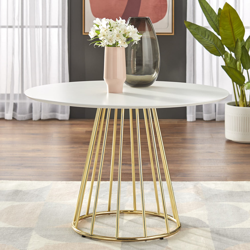 White/Gold Round Metal Dining Table I87849