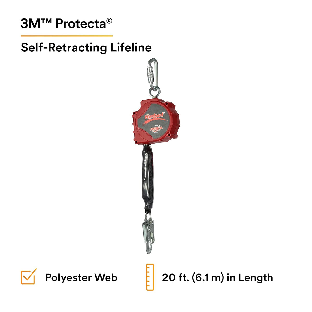 20' Single Leg Self-Retracting Polyester Web Lifeline with Steel Snap Hook E6622