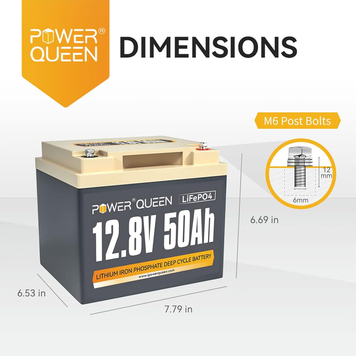 12.8V 50Ah LiFePO4 Battery, 640Wh Lithium Battery O33820
