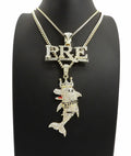 Iced Gold Plated Cubic Zirconia Pendant & Cuban Chain Necklace U55574