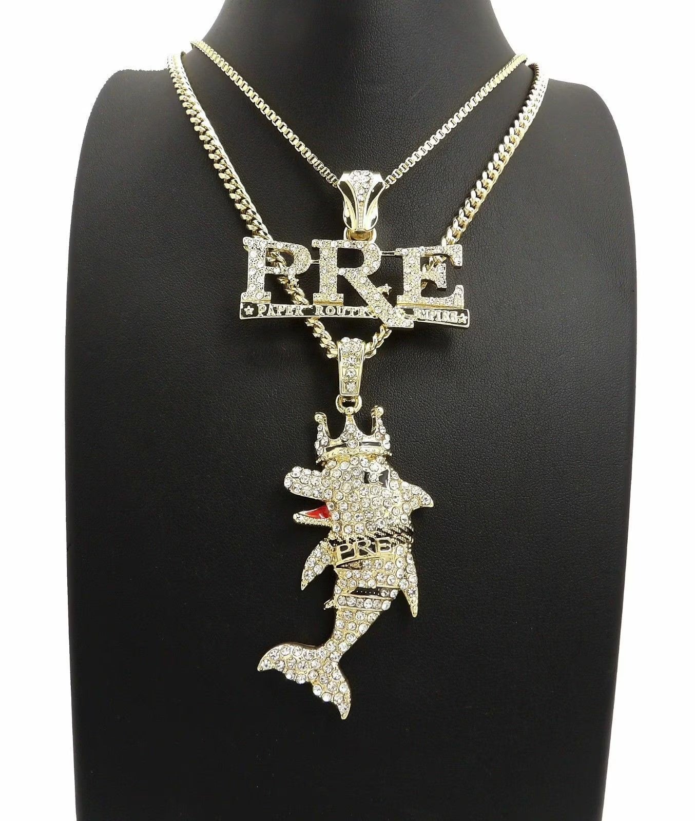Iced Gold Plated Cubic Zirconia Pendant & Cuban Chain Necklace U55574