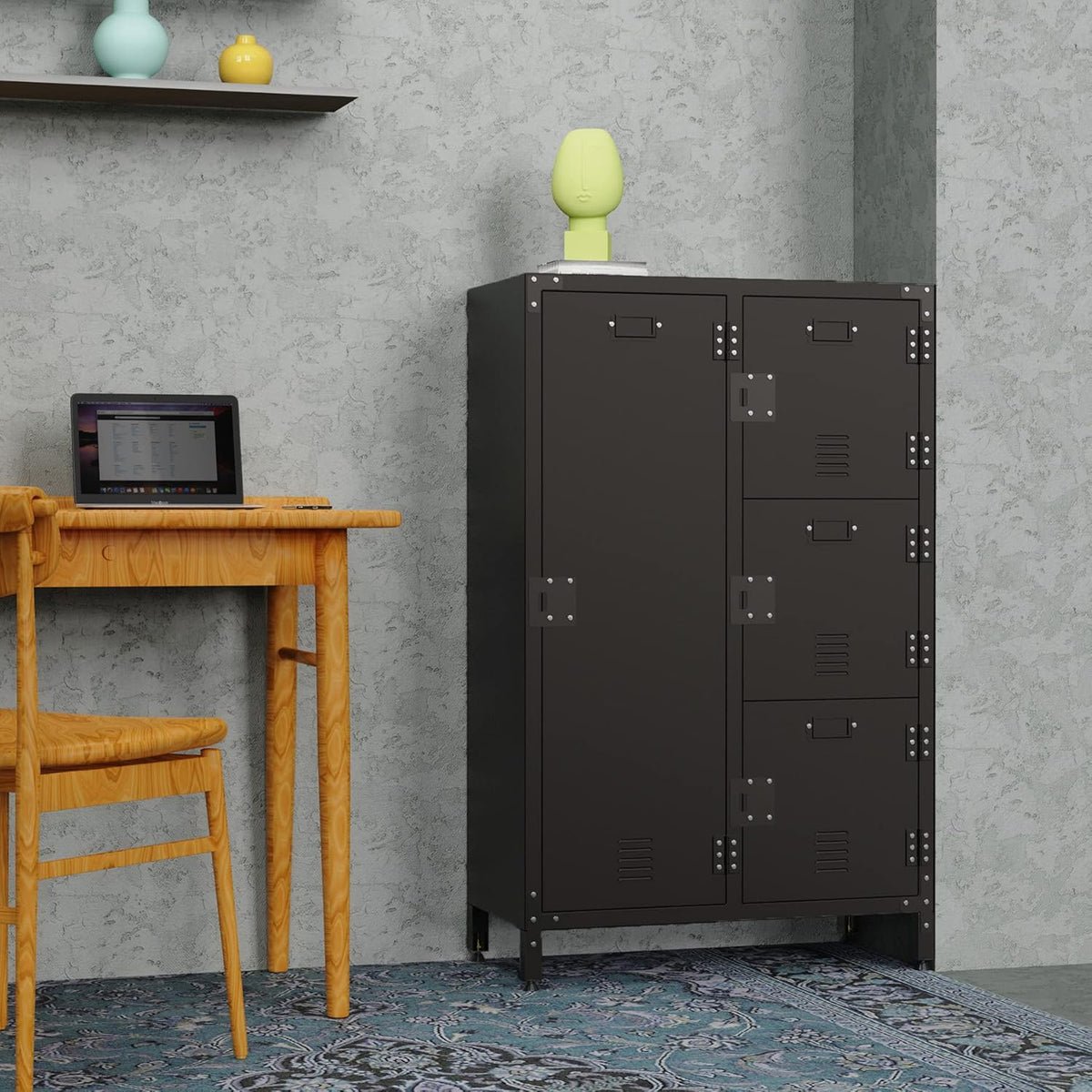 4 Door Black Steel Storage Cabinet with Vented Lockable Magnetic Doors J61118
