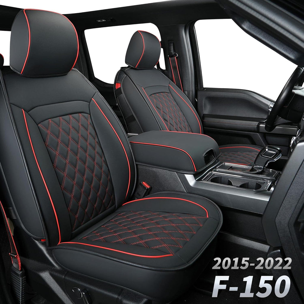 Black & Red Waterproof Faux Leather Seat Covers Full Set V31013