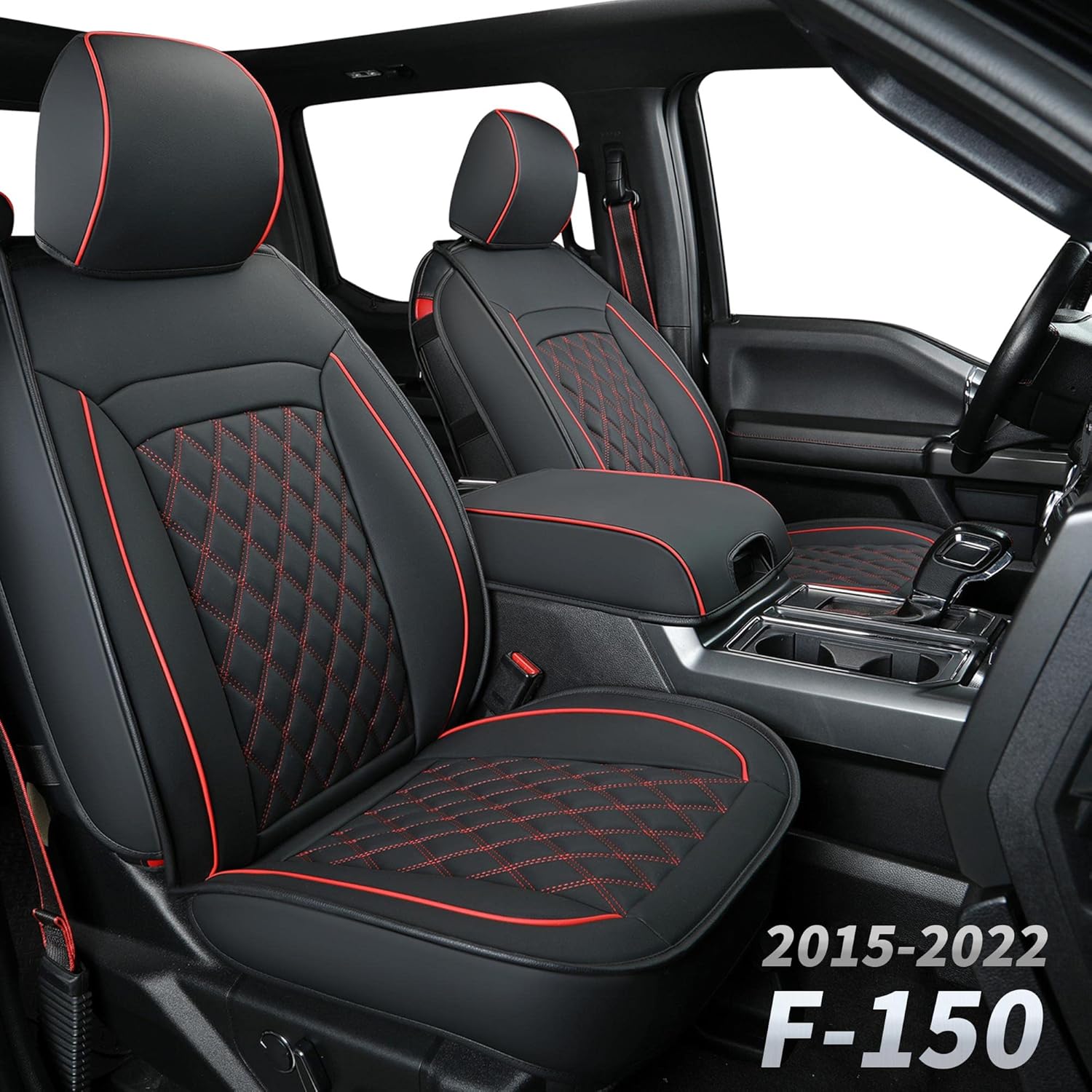 Black & Red Waterproof Faux Leather Seat Covers Full Set V31013
