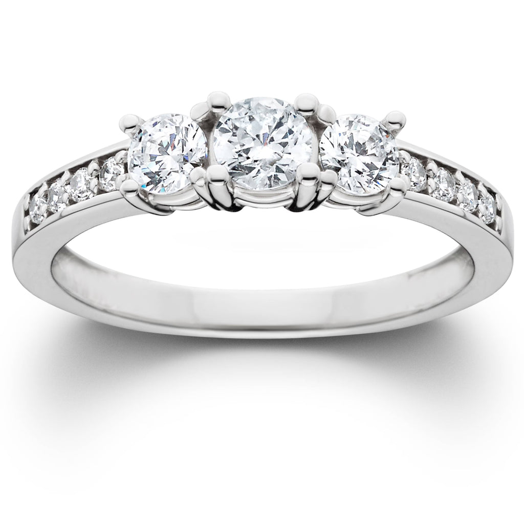 1ct 3-Stone Diamond Engagement Ring 14K White Gold J21536