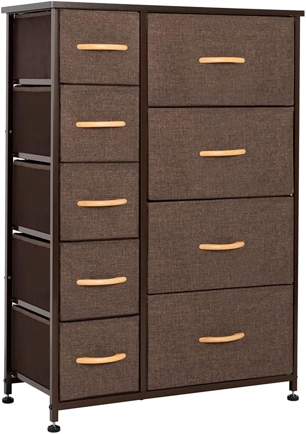 Gray 9 Drawers Vertical Dresser Storage Tower with Steel Frame and Fabric Bins H59862