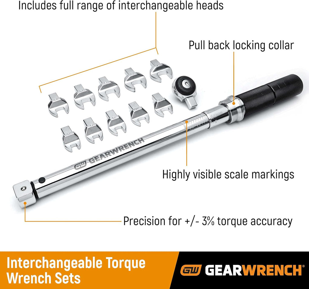 12 Pc. 3/8" Drive SAE Open End Interchangeable Torque Wrench Set H681