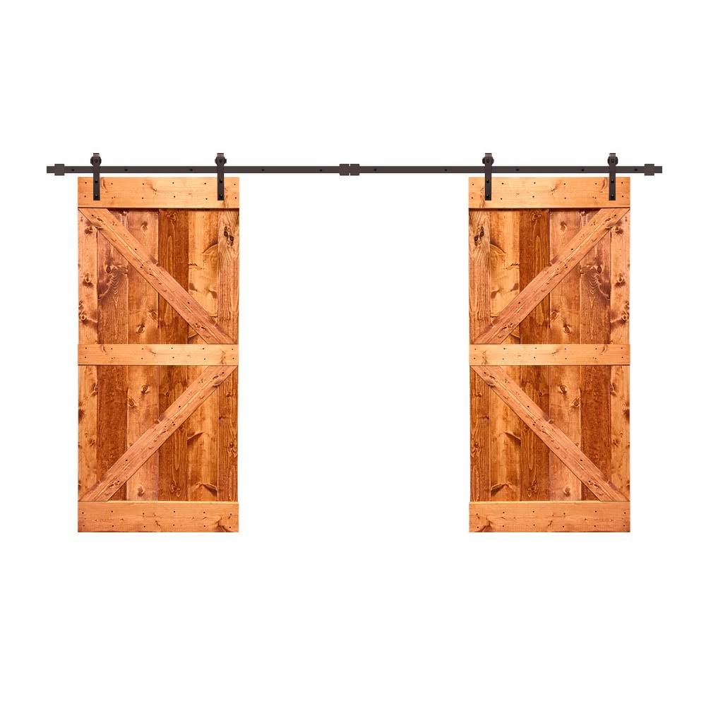 White Stained Solid Pine Wood Interior Double Sliding Barn Door with Hardware Kit X9798