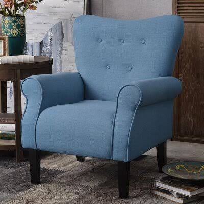 Blue Linen Tufted Wingback Chair I11477