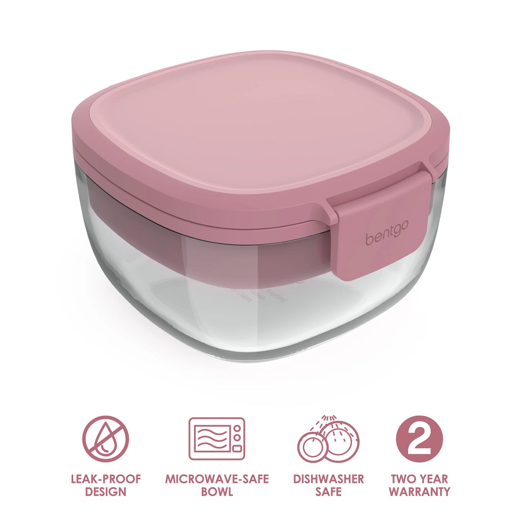 Leak-Proof Glass Salad Container with 61-oz Bowl, 4-Compartment Tray, 3-oz Sauce Container, and Reusable Fork (Dark Gray) X579629