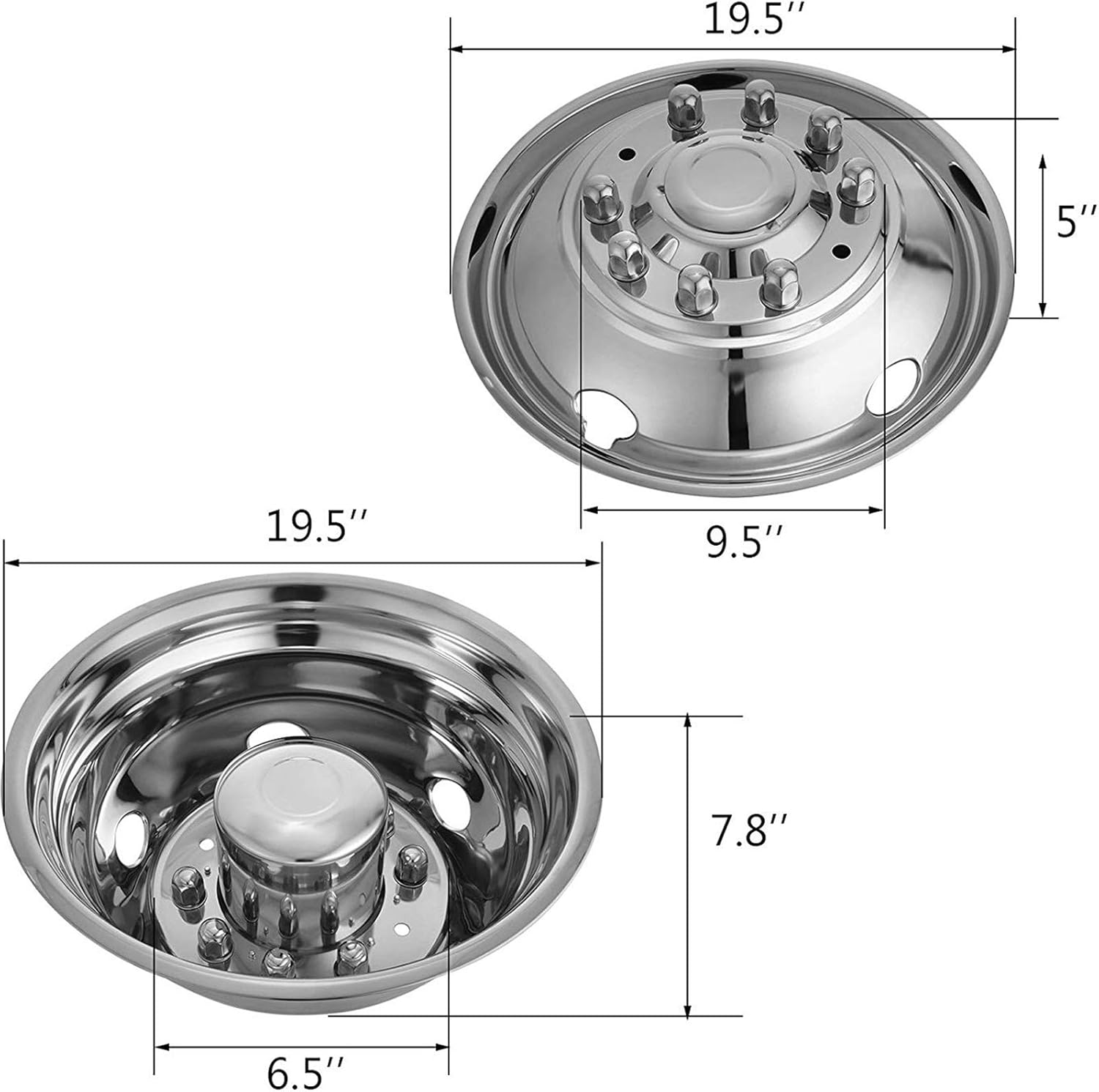 Stainless Steel 19.5 Inch 10 Lug Wheel Simulator 4PCS Hubcap Kit W3216