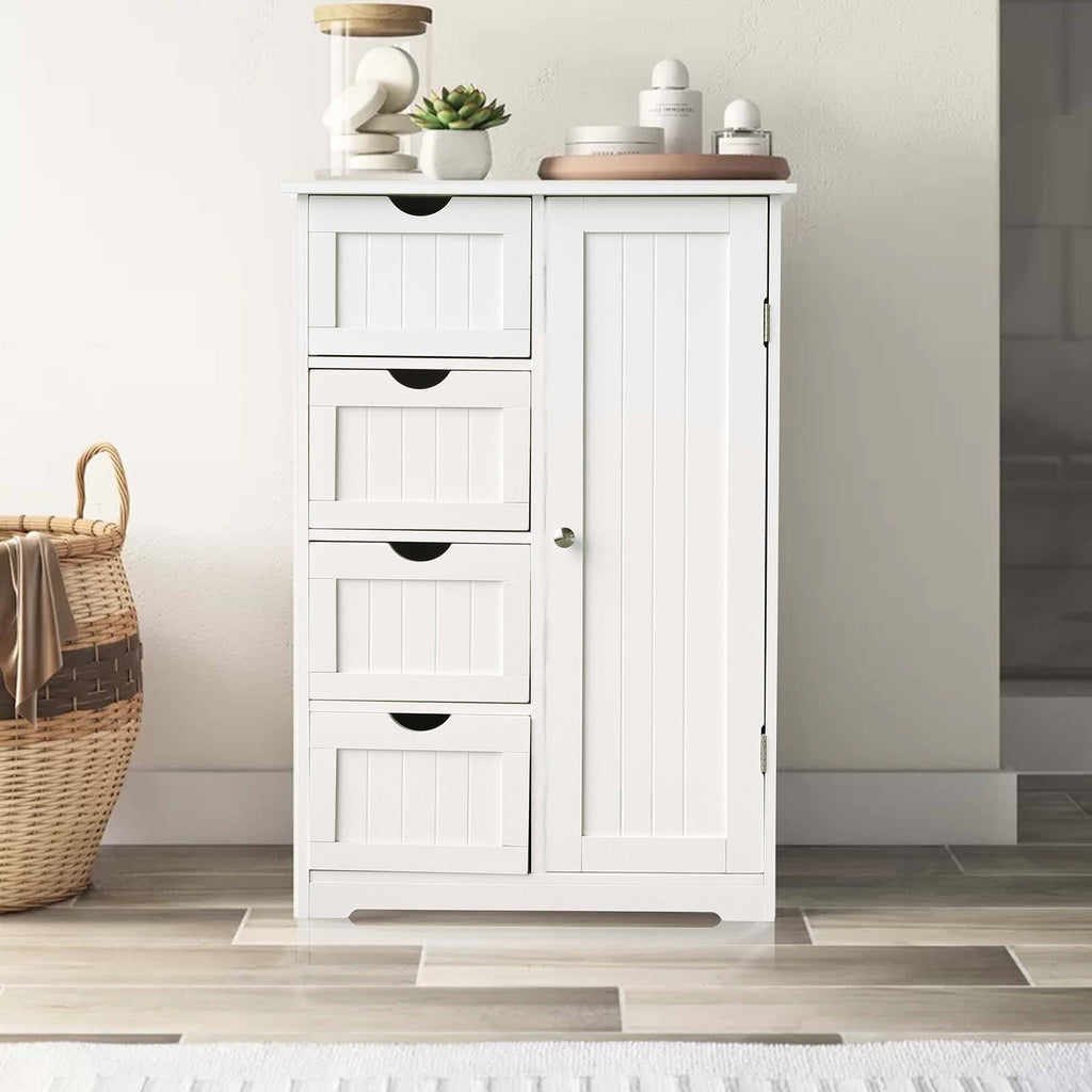White 4 Drawers Bathroom Storage Cabinet with 2 Shelves W650855