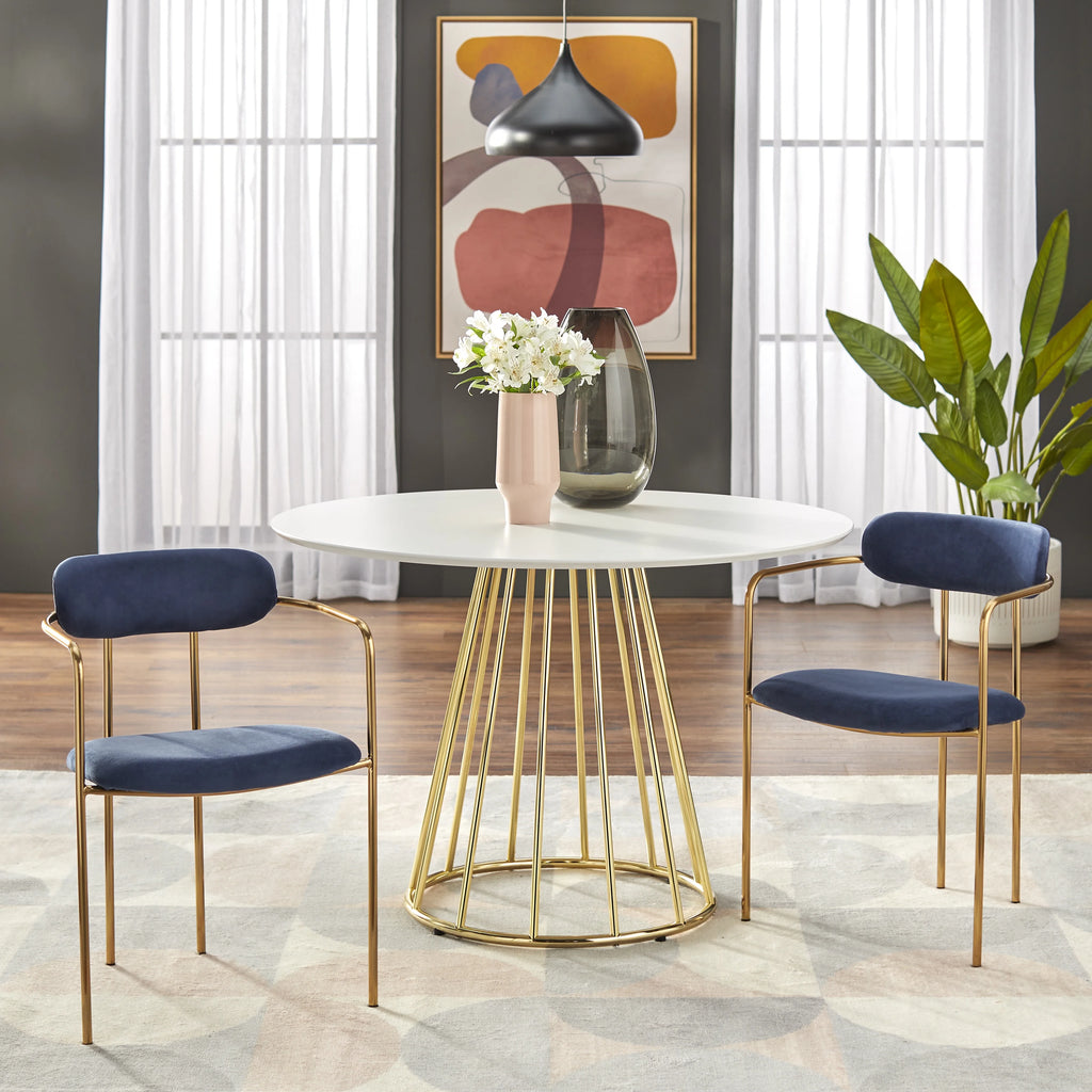 White/Gold Round Metal Dining Table I87849