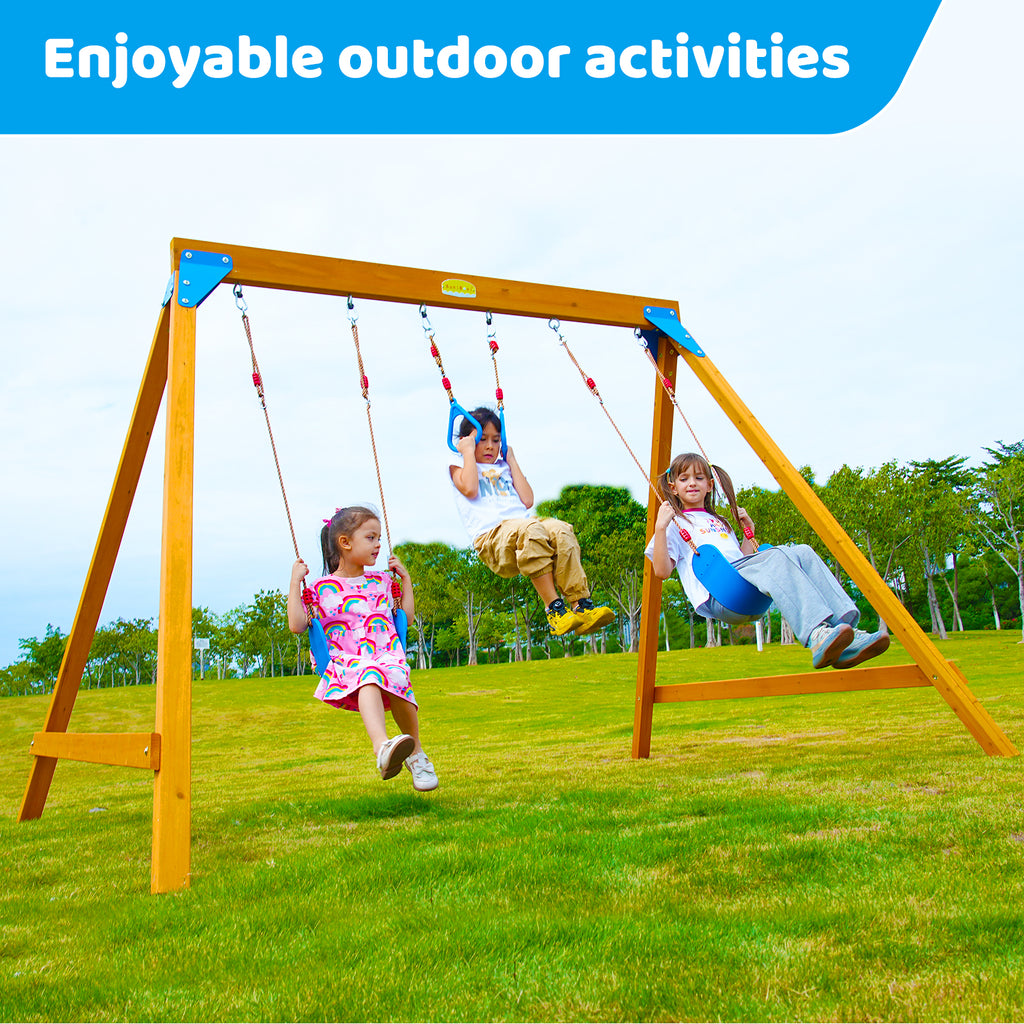 Kids Swing Sets with 2 Swings, Trapeze Swing Rings, Outdoor Playset L23672