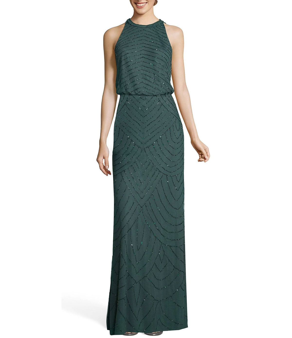 Beaded Keyhole Back Halter Gown E342231