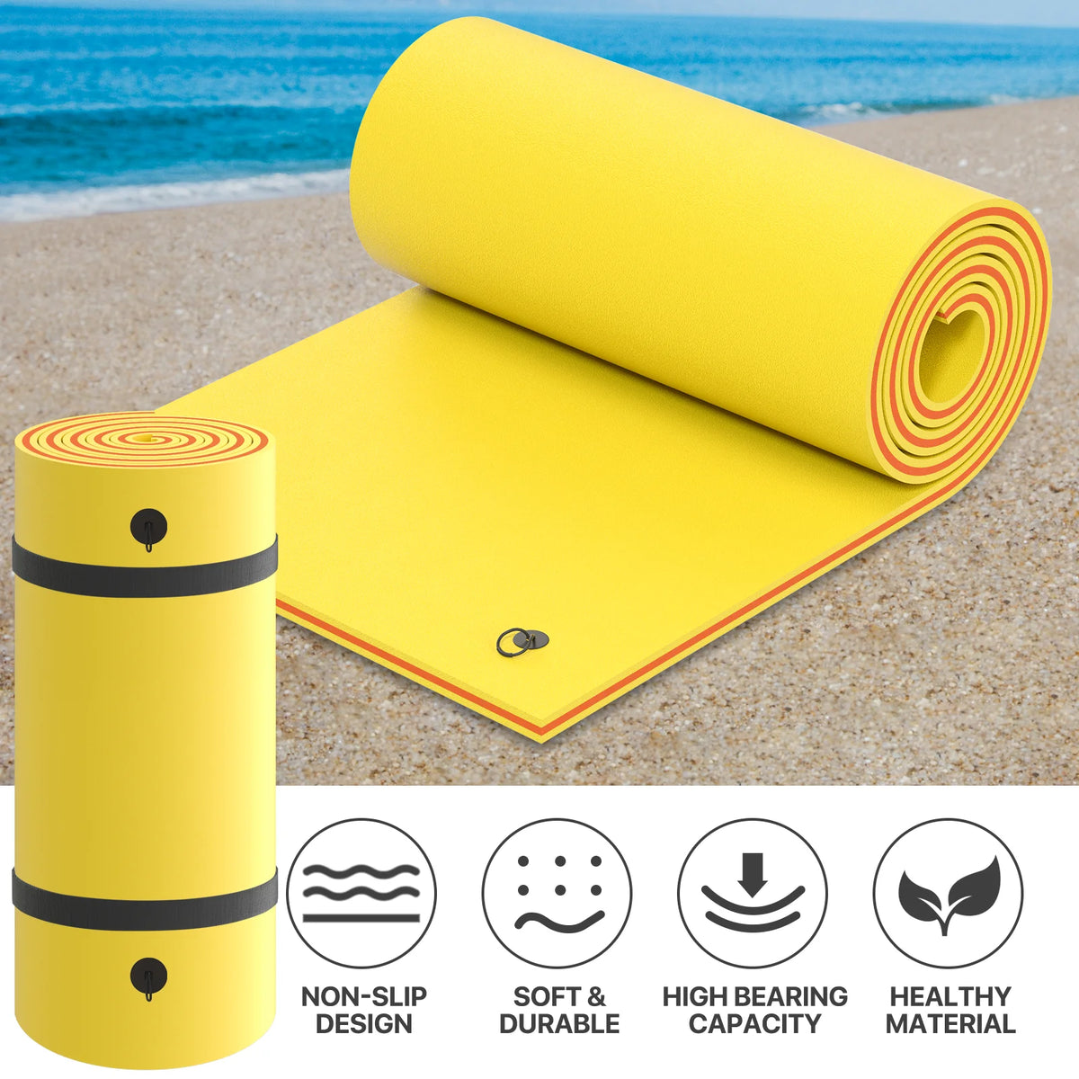 18x6FT 3-Layer Tear-Resistant XPE Foam Water Floating Pad, Yellow M225753