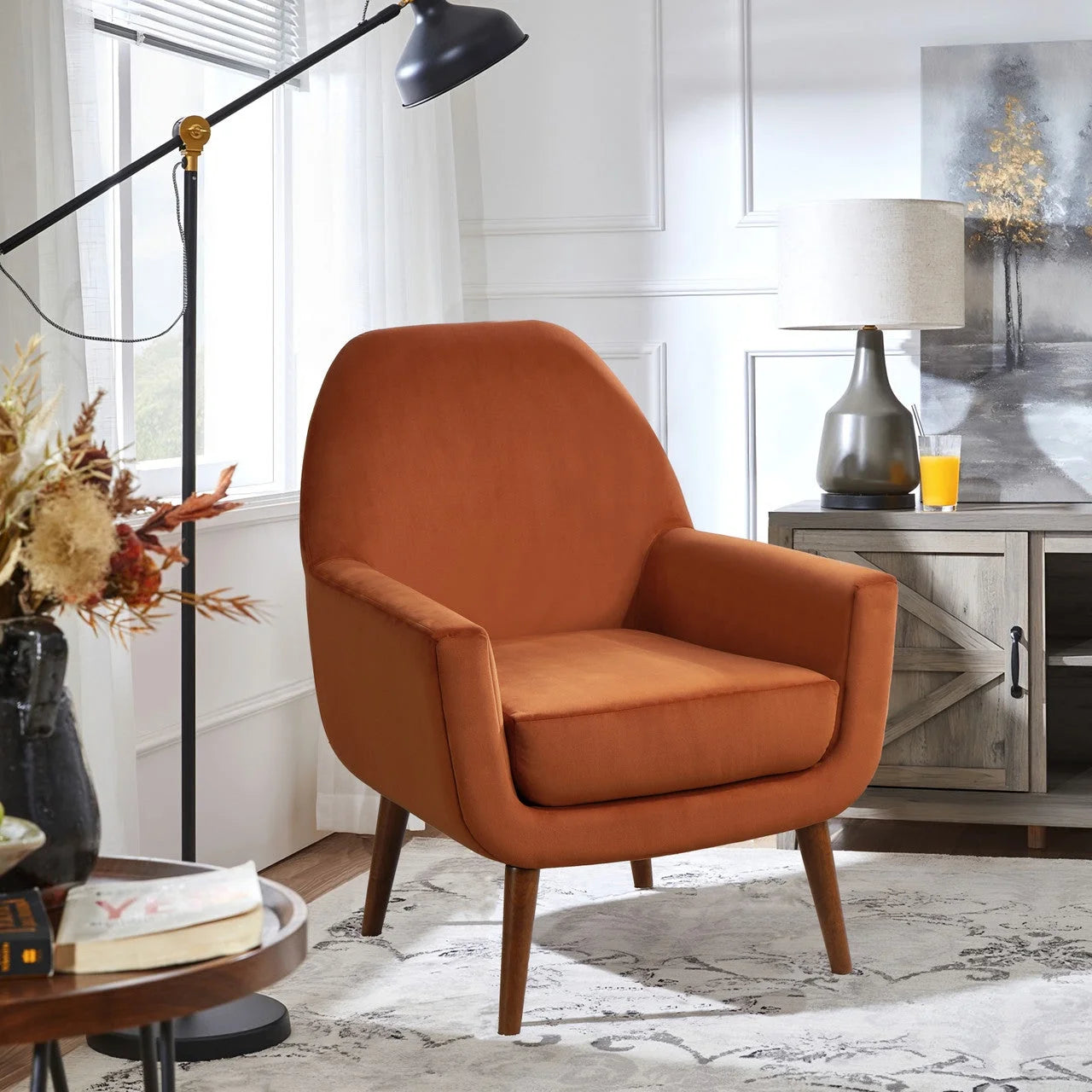 Burnt Orange Velvet Arm Chair S1951