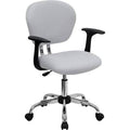 White Mesh Padded Swivel Task Office Chair with Arms J78355