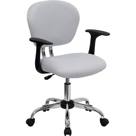 White Mesh Padded Swivel Task Office Chair with Arms J78355