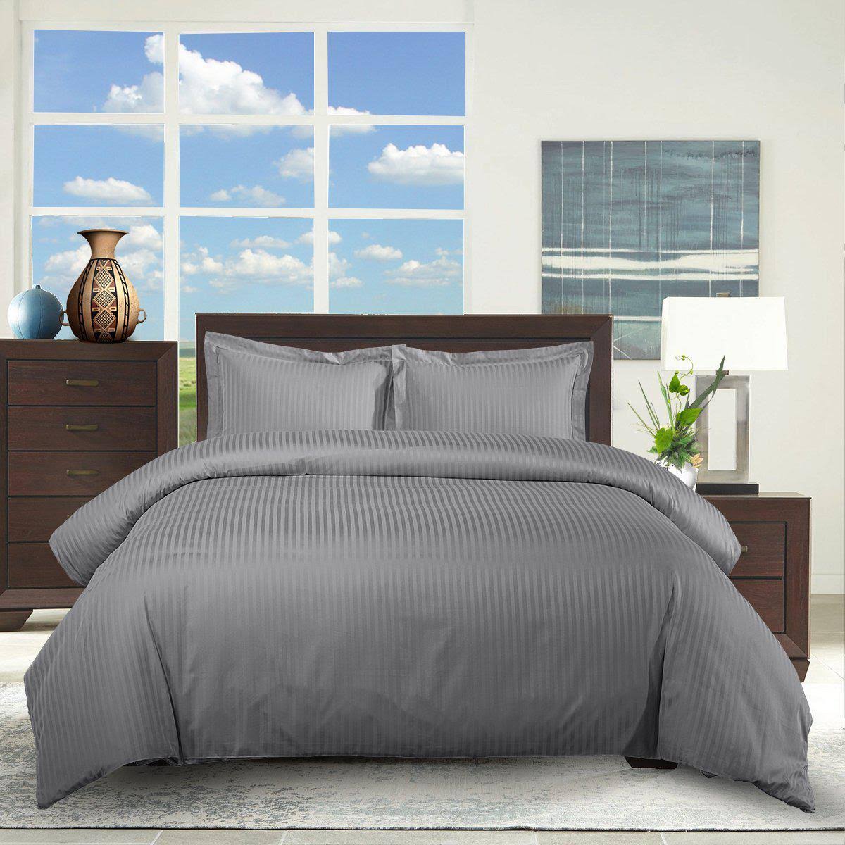 King 100% Cotton Striped Duvet Cover Set T20523