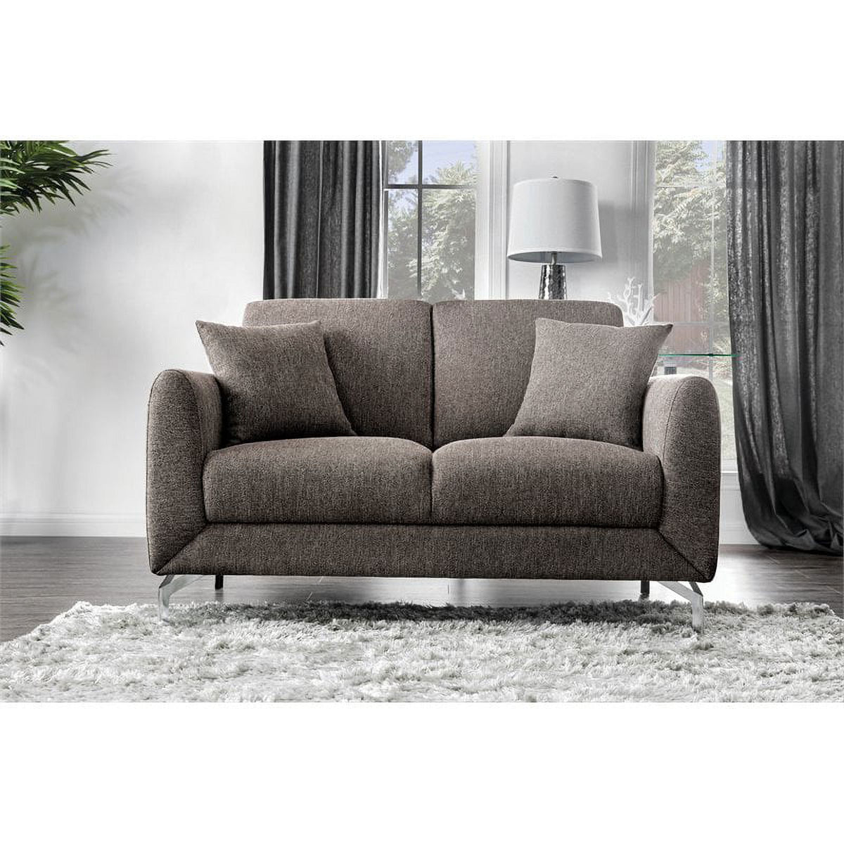 Brown Fabric Upholstered Loveseat W920